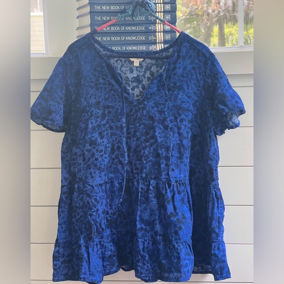 Fashion Bug Multicolor Navy Red Floral Print Sheer Woman’s Top Plus Sz